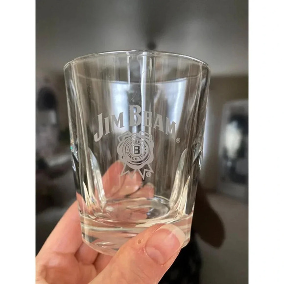 Jim Beam Pinched Bourbon Whiskey Rock Glass Clear Etched Drink Smart - Picture 2 of 8
